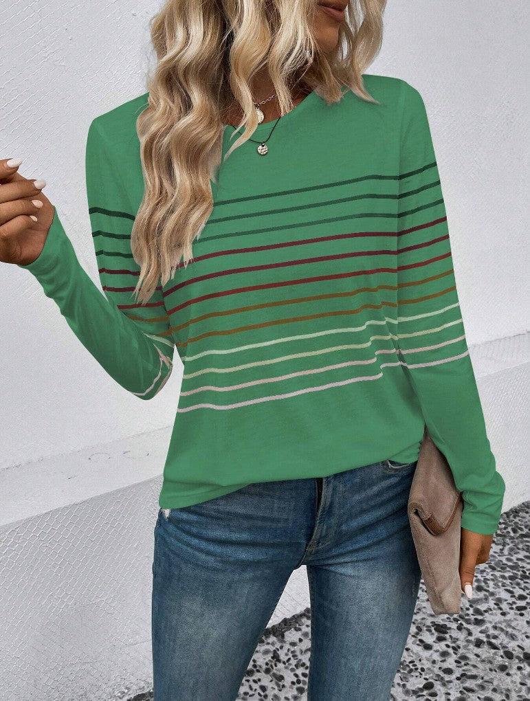 Women's Striped Round Neck Long Sleeve Casual Top