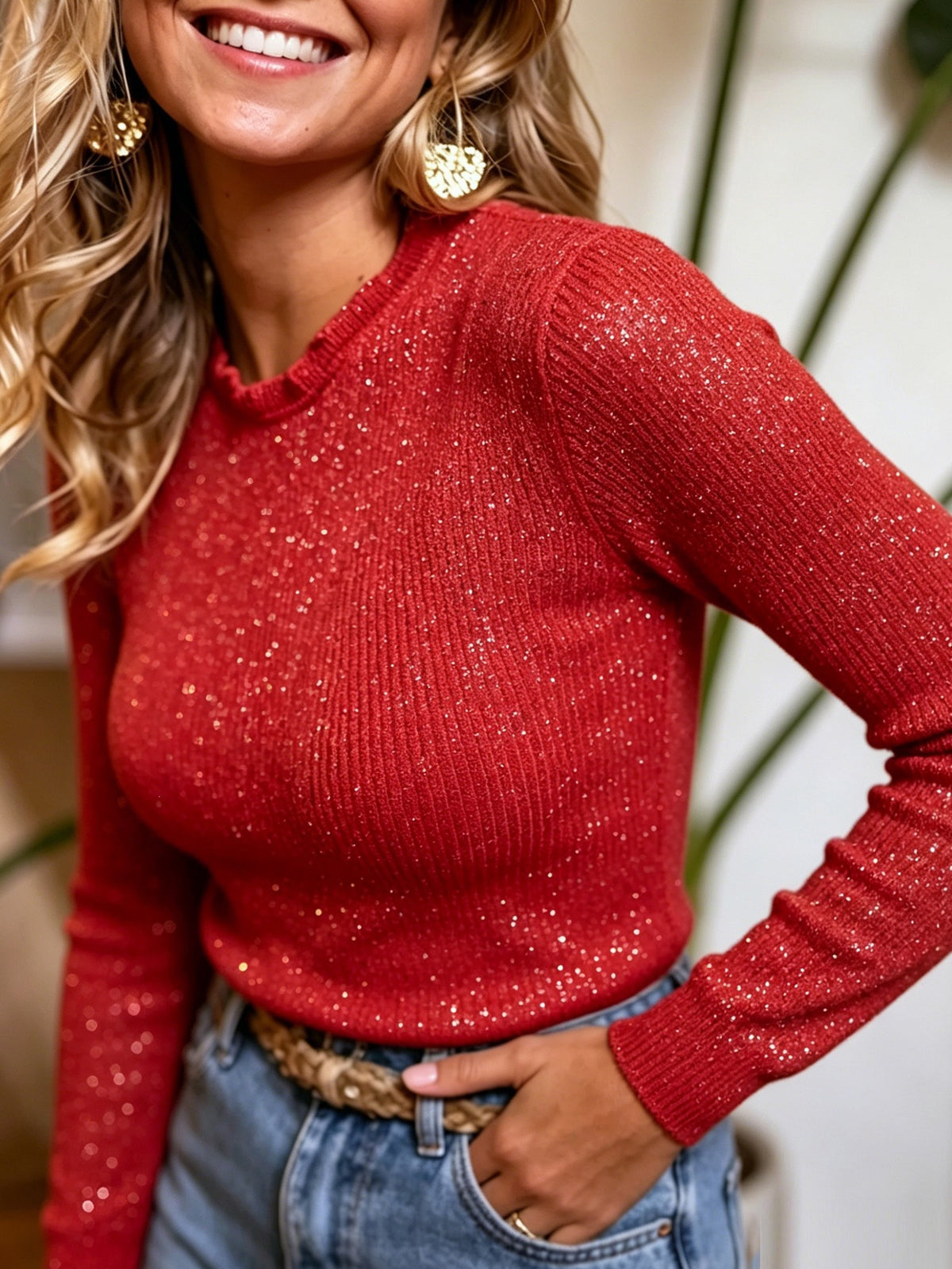 Elegant Half-high-neck Long-sleeve Knit Sweater