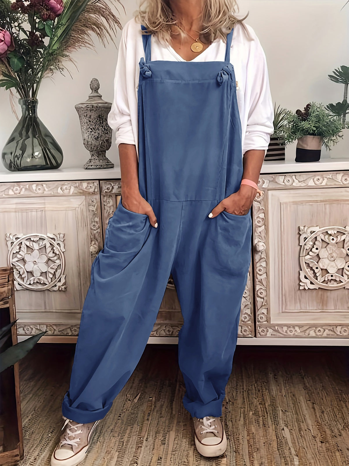 Plus Size Casual Pocket Lace-Up Jumpsuit