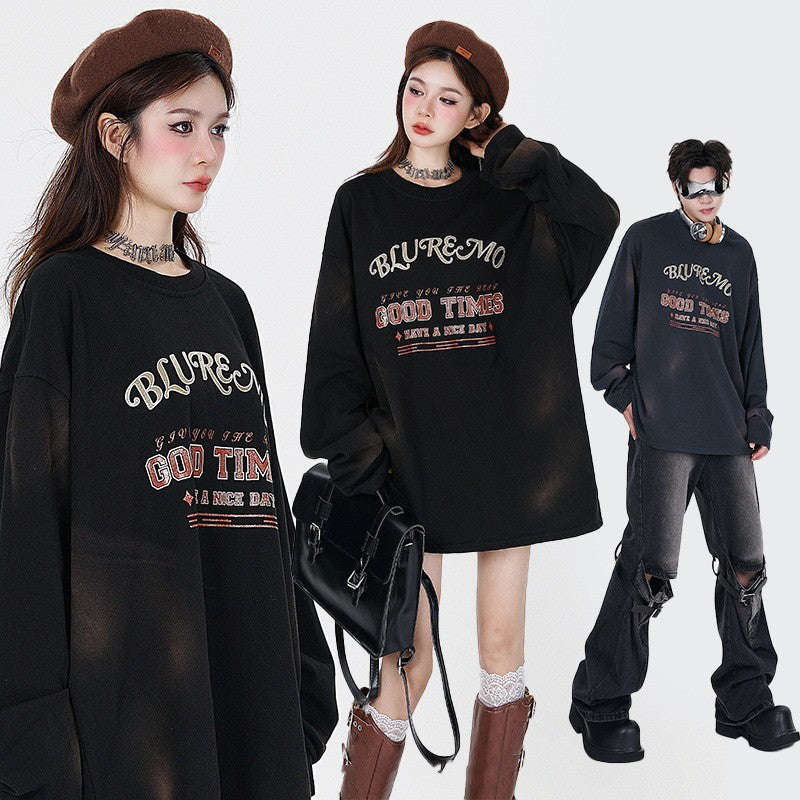 Gold Print Dark Wash Crew Neck Sweatshirt
