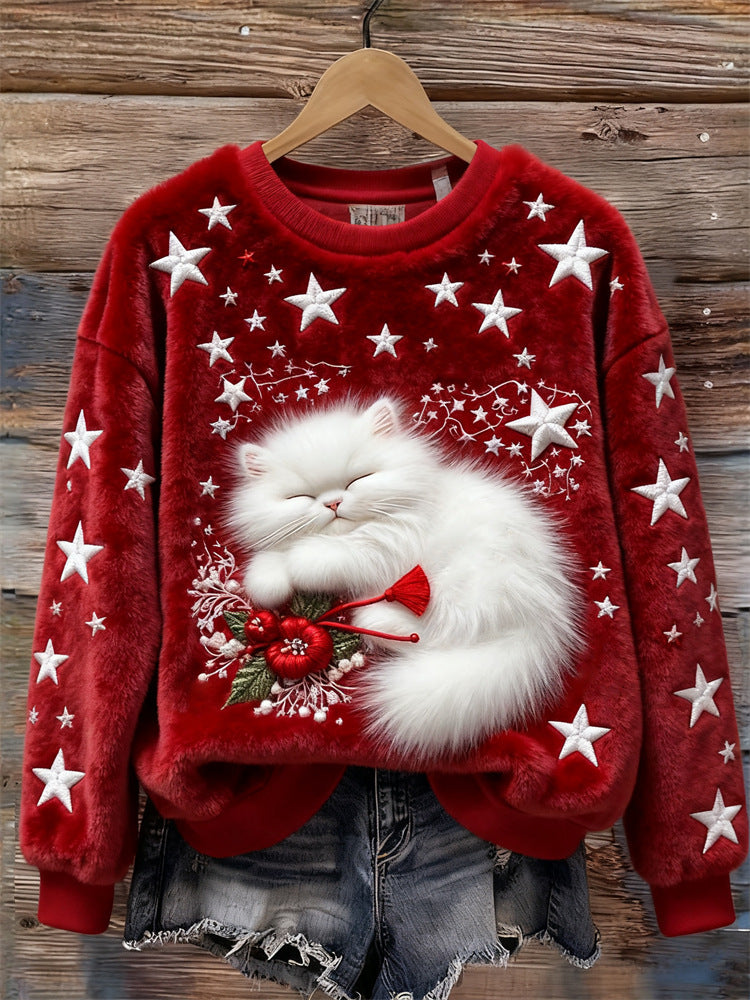 3d Digital Print Pattern Christmas Women's Round Neck Sweatshirt