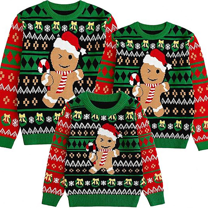 Cute Gingerbread Man Pullover Sweater for Women Autumnwinter Long Sleeve
