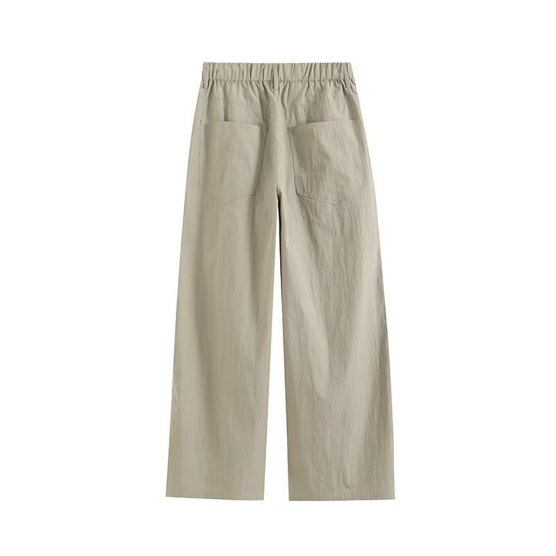Green Pleated Loose-fitting Wide-leg Trousers