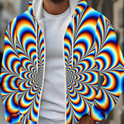Men's Zip-Up Hooded Sweatshirt with Dazzling Pattern, Drawstring and Pockets – Casual Outdoor Jacket for Autumn and Winter