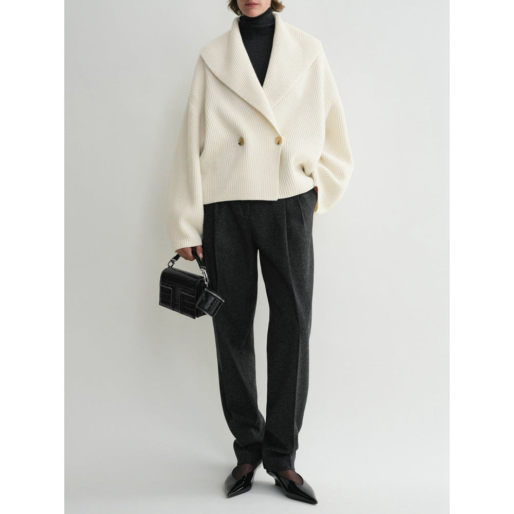 Women's Simple Loose Cardigan with Curved Collar