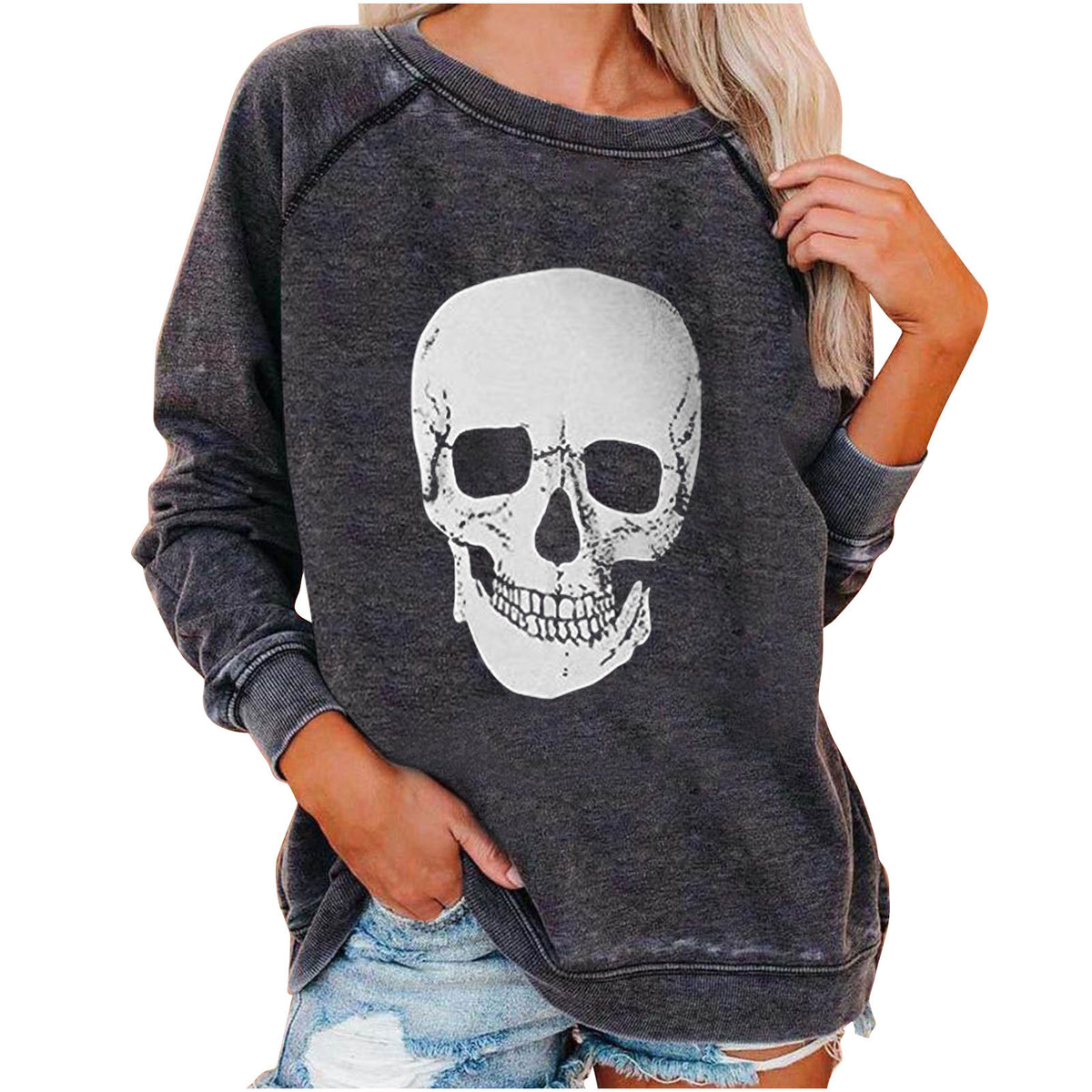 Women's Halloween Skull Graphic Sweatshirt