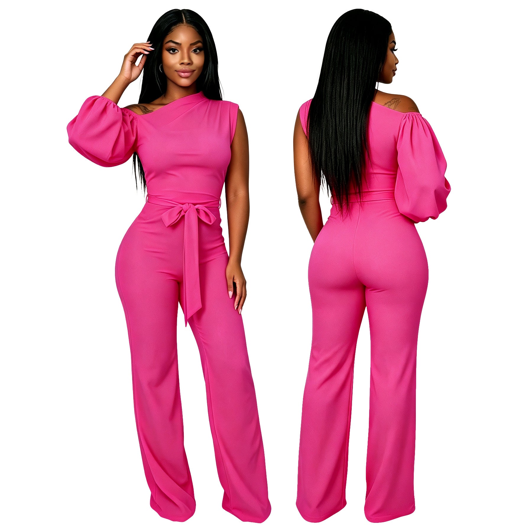 Chic One-Shoulder Puff Sleeve Jumpsuit
