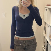 Chic V-Neck Colorblock Bow Tee for Women
