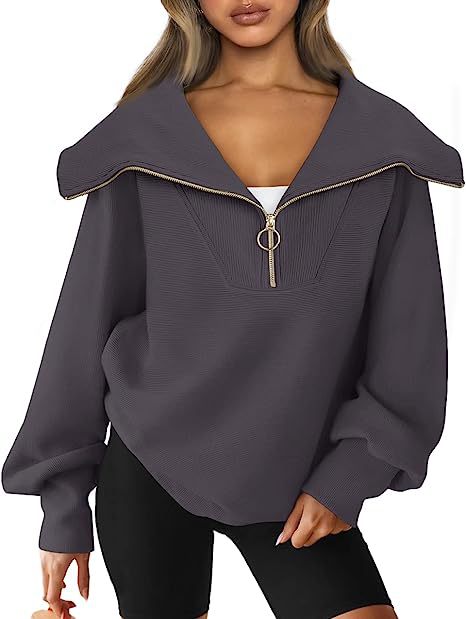 Women's Oversized Half Zipper Pullover Sweater