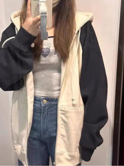 Cozy Colorblock Raglan Zip Hoodie Cardigan