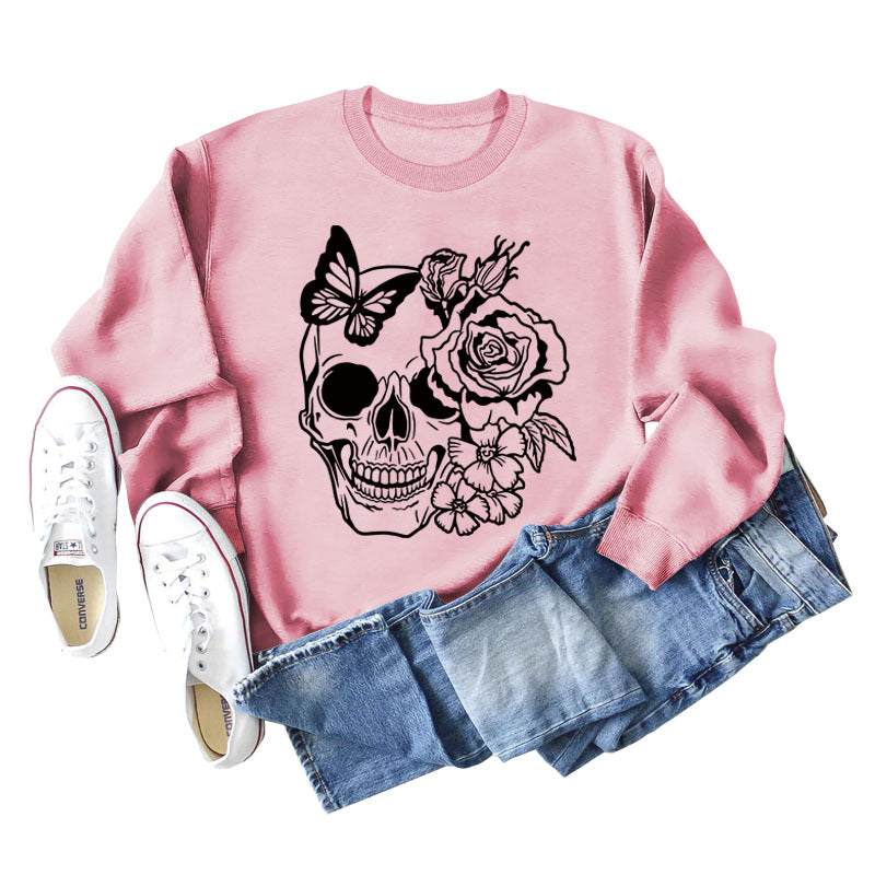 Women's Skull Butterfly Graphic Long Sleeve Sweater
