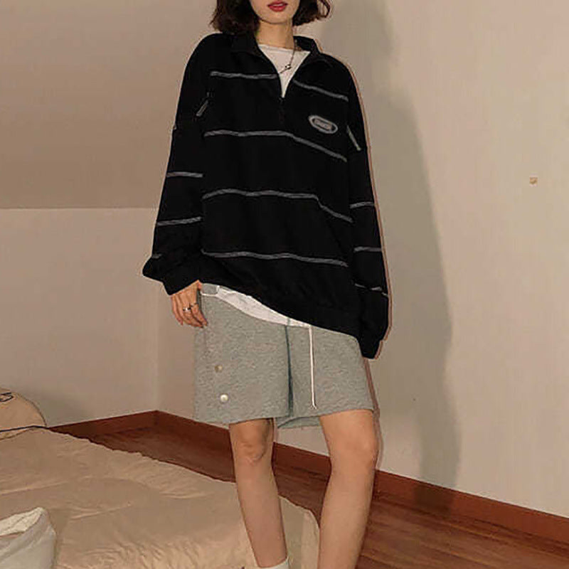 Trendy Streetwear Polo Collar Sweatshirt