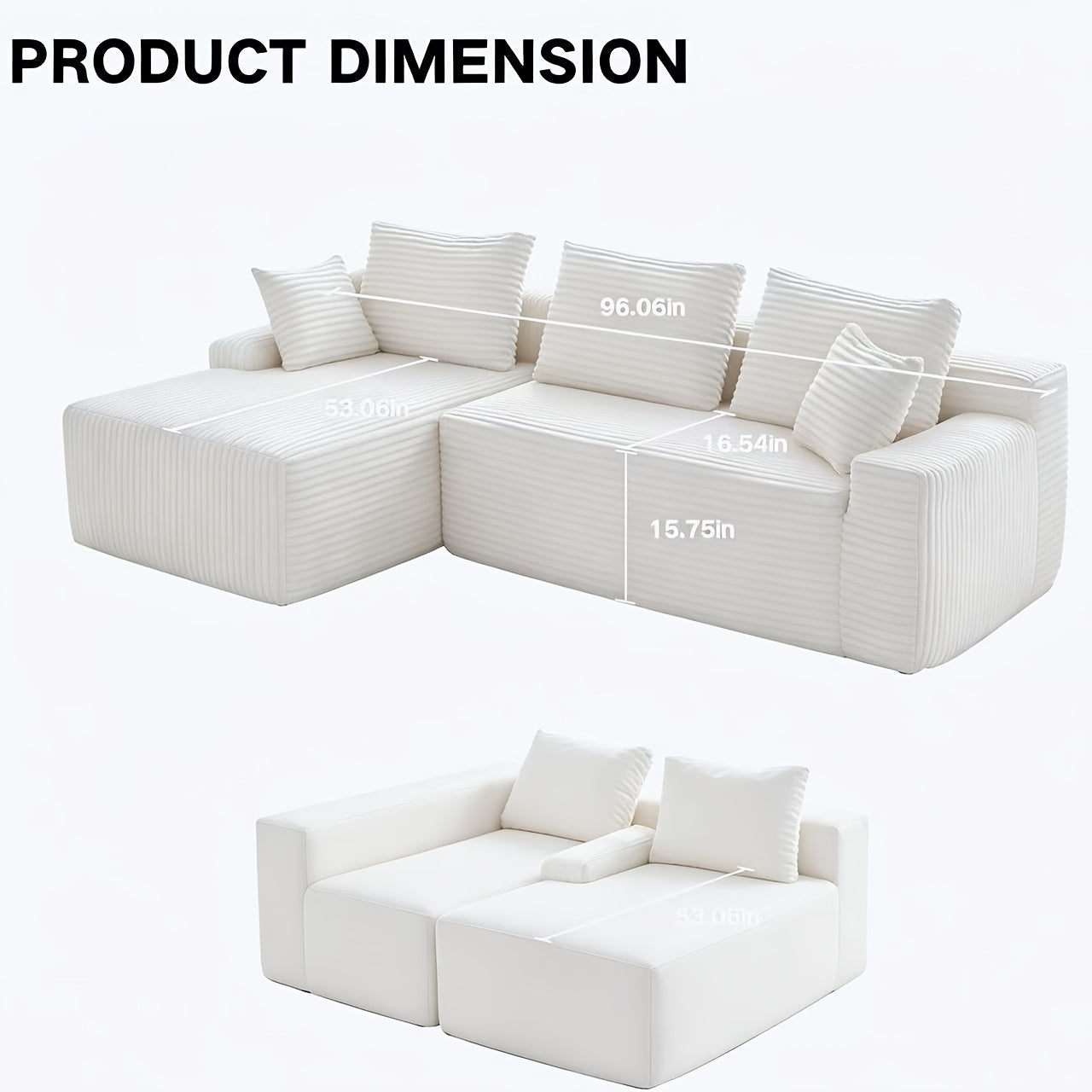 Left chaise L-shaped sectional sofa with memory foam cushions and corduroy upholstery