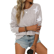 Round Neck Contrast Color Xingx Jacquard Regular Casual Woolen Pullover Top