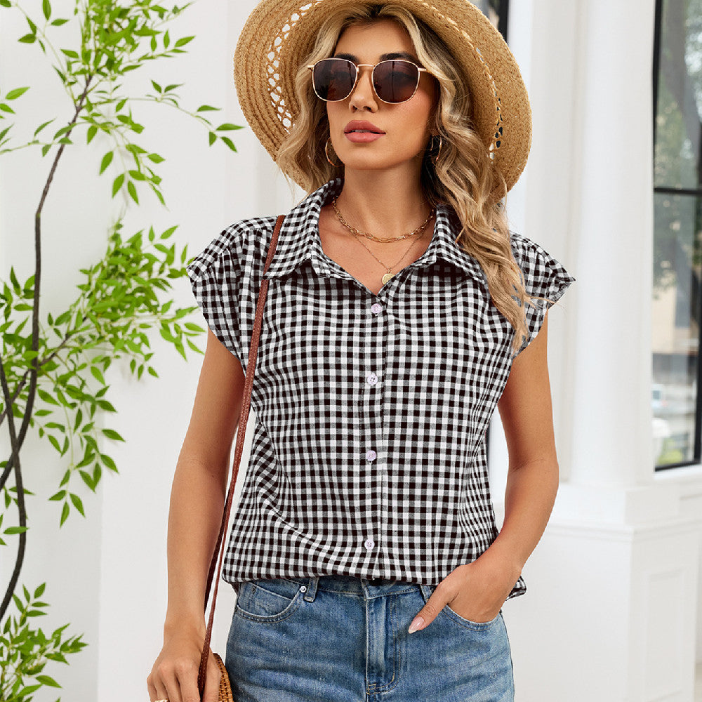Casual Plaid Sleeveless Loose Shirt Top For Women