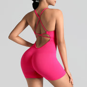 Seamless One-Piece Yoga Jumpsuit, Outdoor Back-Support Sports Bra, Peach Butt Fitness Outfit, Strappy Skin-Tight Bodysuit