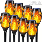 8pcs Halloween Outdoor Solar Lights, Dancing Flashing Flame Torch Lights, Suitable for Trails, Lawns, Gardens, Courtyards, Landscape Decorative Lights - Automatic Switch, Christmas Solar Garden Dec...