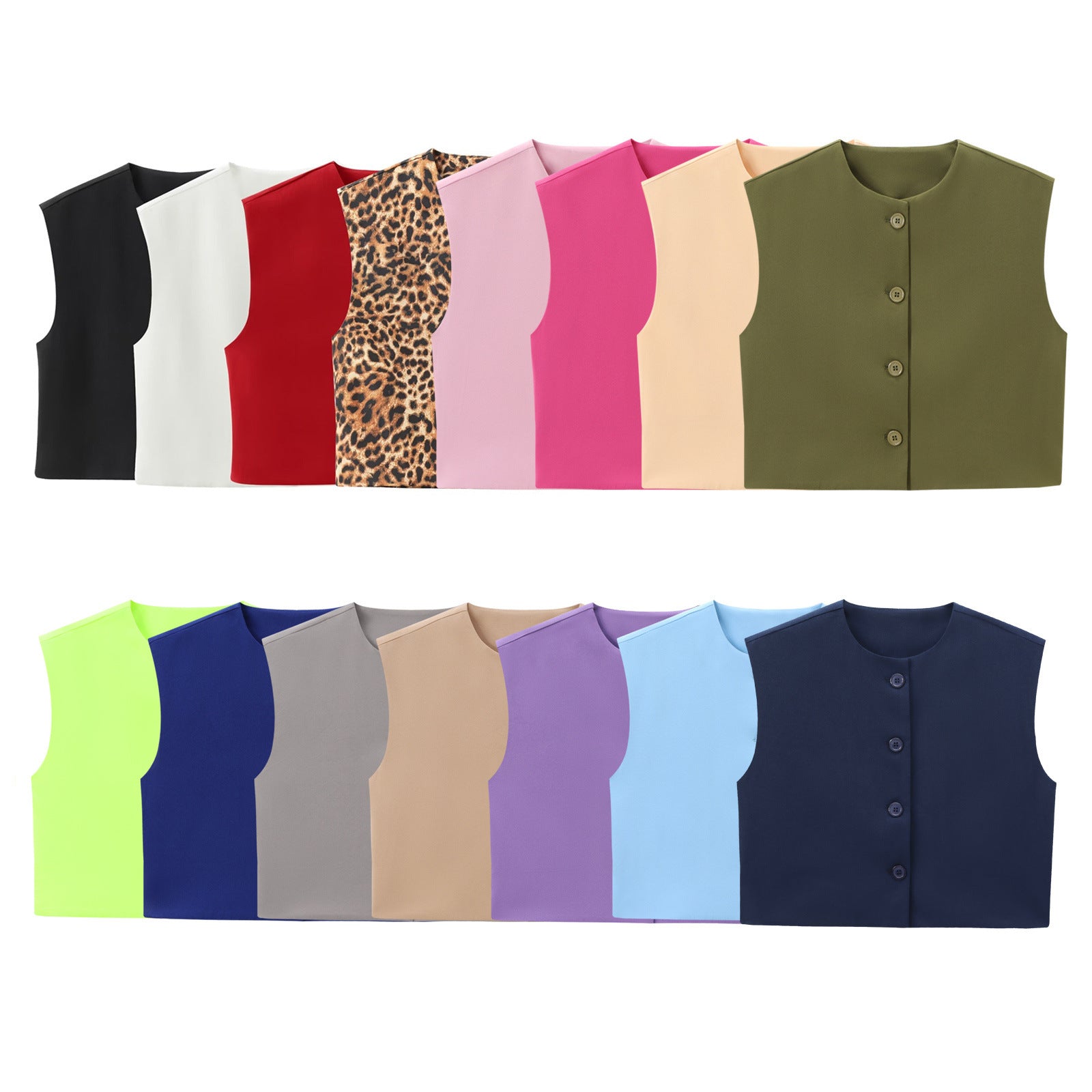 Fashion Solid Color Decorated Row Button Sleeveless Vest Top
