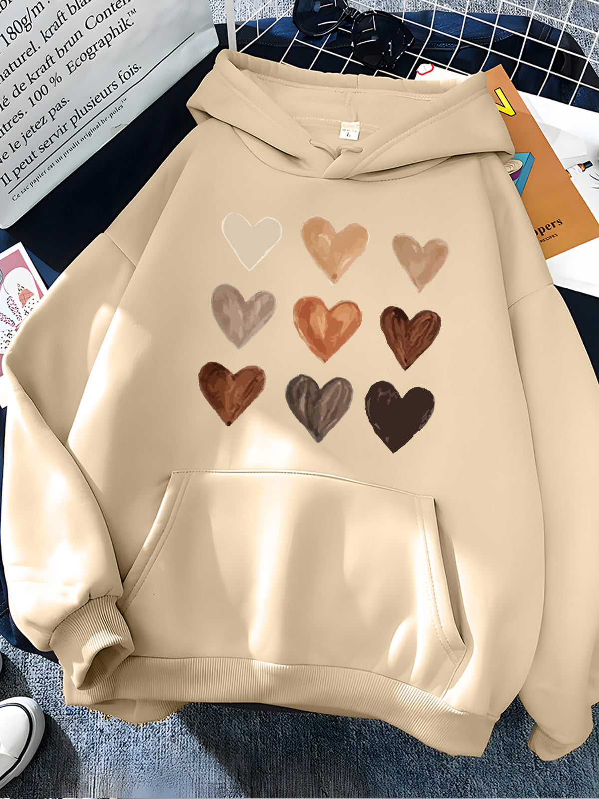 Gradient Heart Print Kangaroo Pocket Cozy Hoodie