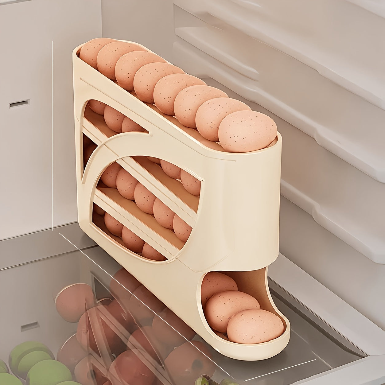 All‑Weather Automatic Egg Dispenser – Sliding, Stackable, Large‑Capacity Refrigerator Egg Organizer