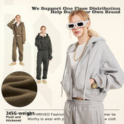 Retro Solid Color Fleece-Lined Zip Hoodie