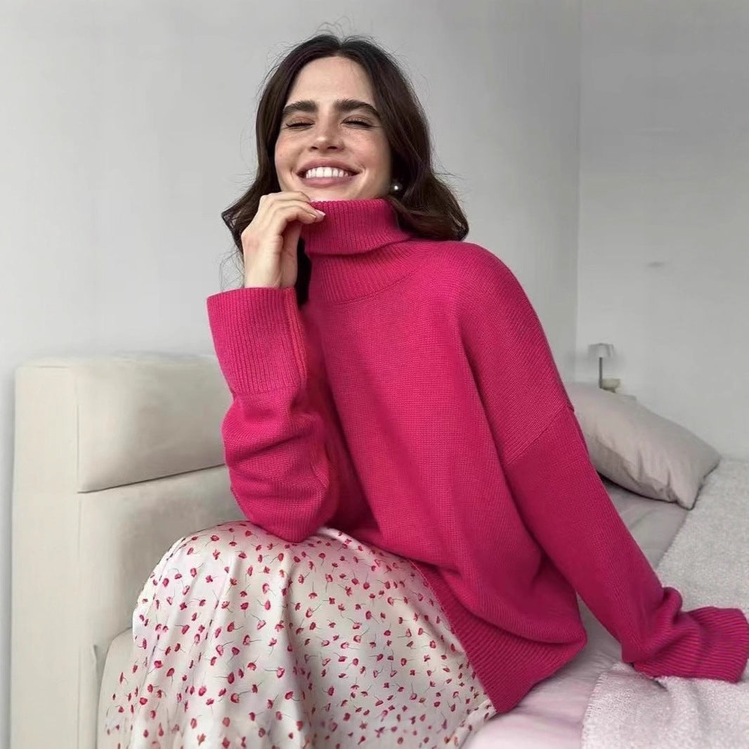 Autumn and Winter European and American Loose Basic Style Solid Color Pullover