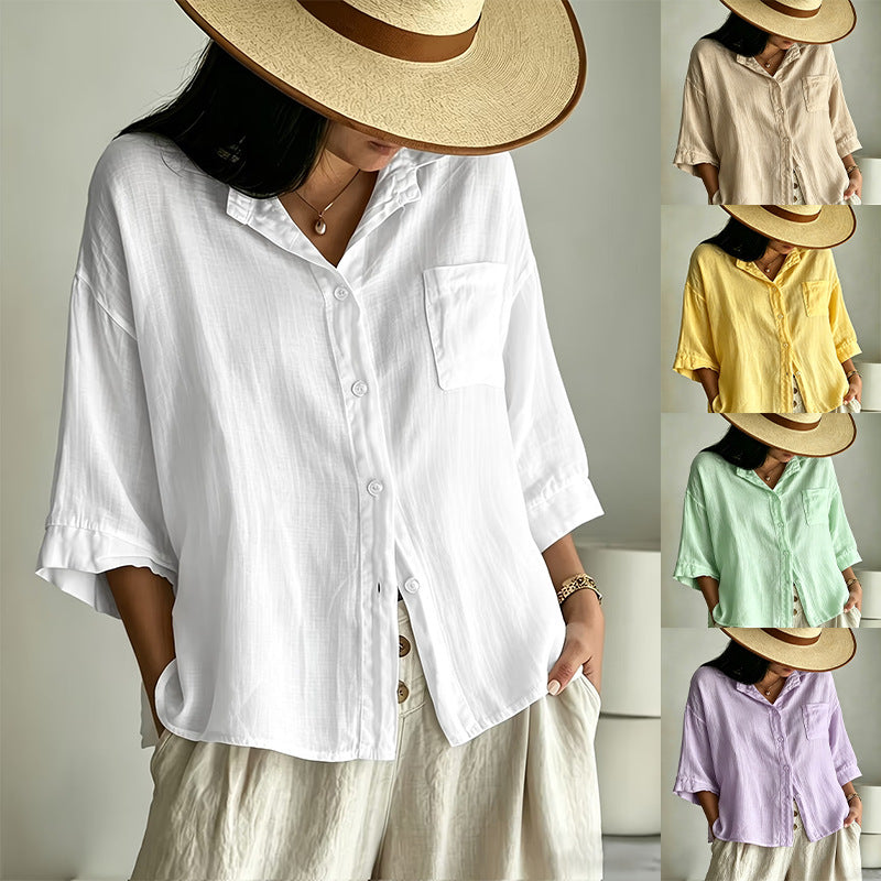 Drop-Shoulder Three-Quarter Sleeve Shirt for Women