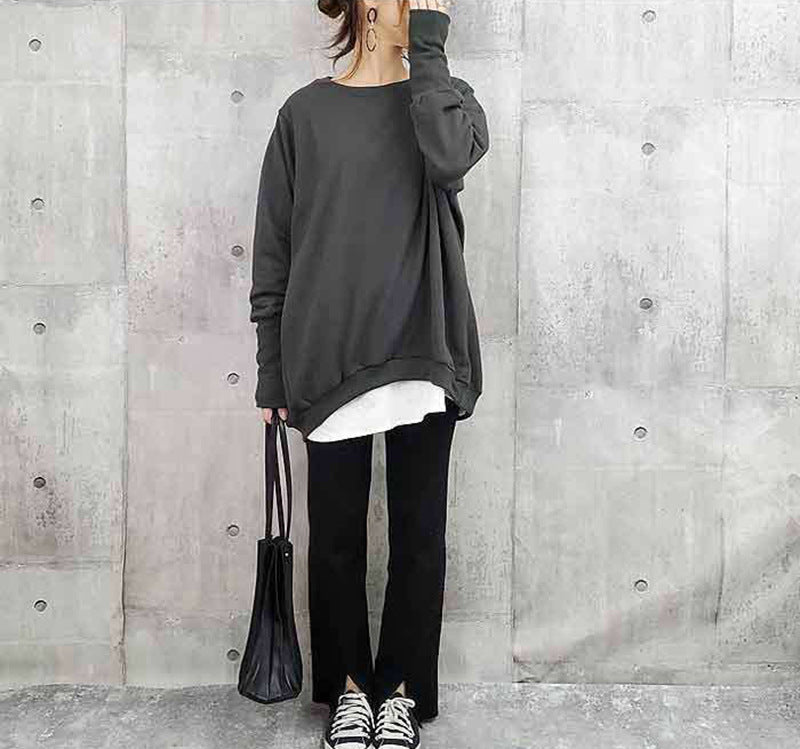 Cozy Oversized Cotton Pullover Women's Solid Color Sweater