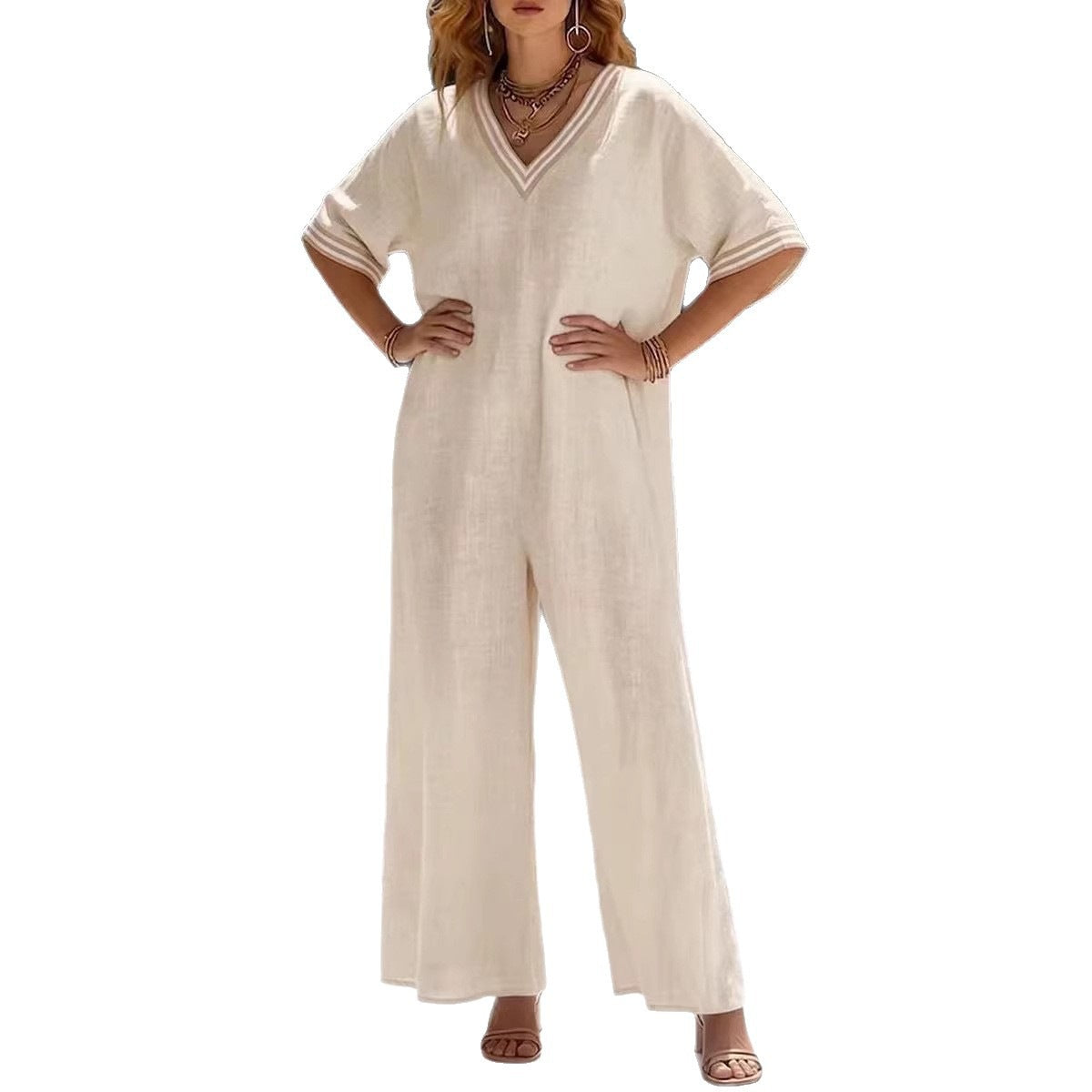 Chic Solid-Color Wide-Leg Casual Jumpsuit