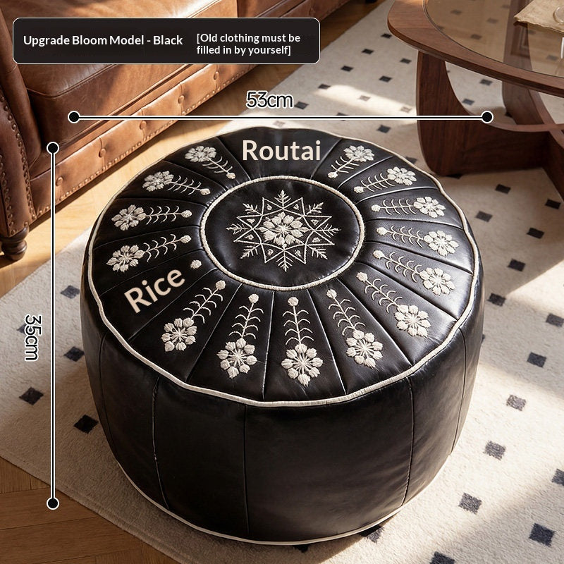 Large-capacity Old-clothing-filled Leather Stool