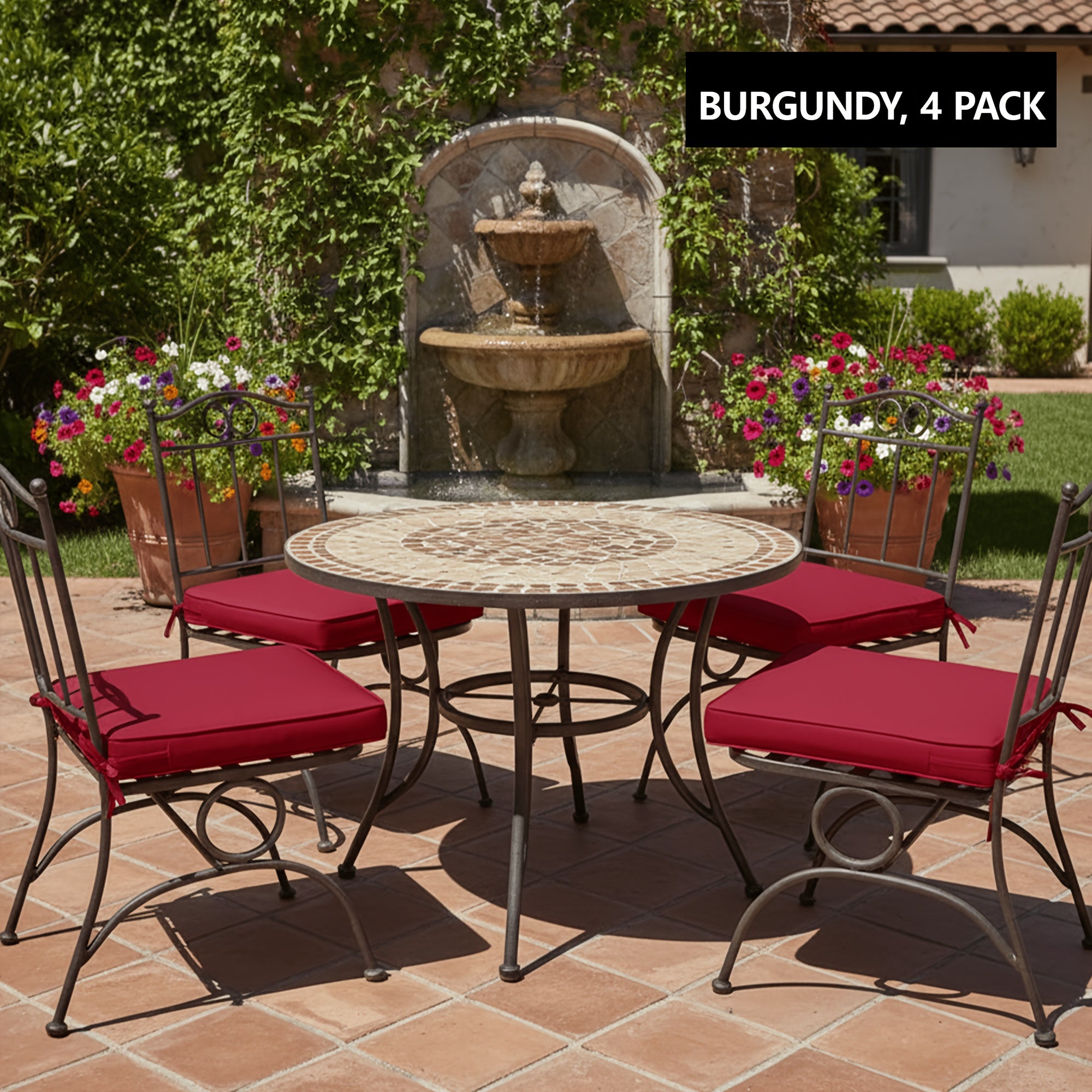 2/4/6P Outdoor Non-Spill Seat Cushion Set, Single Use or 2pcs as Seat+Backrest to Upgrade Chair, Straps Secure to Folding Chairs, Hidden Zipper Design Removable & Washable, for Patio Balcony Deck Lawn