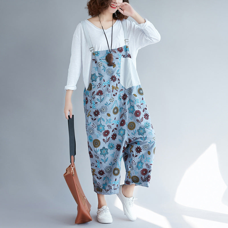 Vintage Washed Japanese Suspender Pants for Women