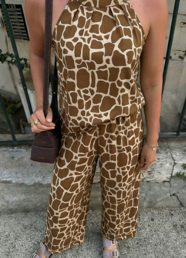 Boho Floral Print Halter Neck Loose Casual Jumpsuit