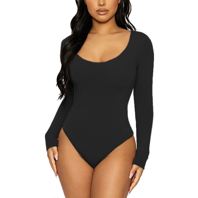 Women's Slim-Fit U-Neck Long-Sleeve Jumpsuit