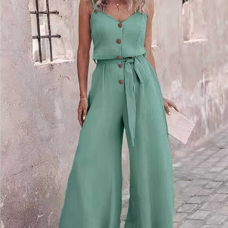 Women's Casual Wide-Leg Drawstring Jumpsuit