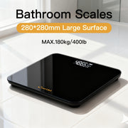 Digital Battery-Powered Bathroom Scale – 180 kg (400 lb) Capacity, 28 cm Platform, High Precision Anti‑Tip Design