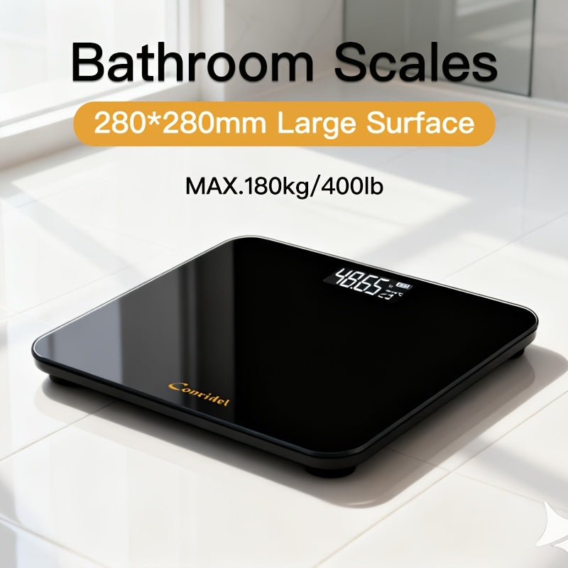 Digital Battery-Powered Bathroom Scale – 180 kg (400 lb) Capacity, 28 cm Platform, High Precision Anti‑Tip Design