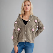 Women's Casual and Relaxed New Knitted Floral Cardigan