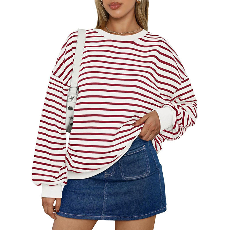 Cozy Oversized Striped Casual Pullover Hoodie
