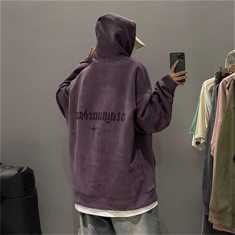 Plush Fleece Burgundy Suede Pullover Hoodie