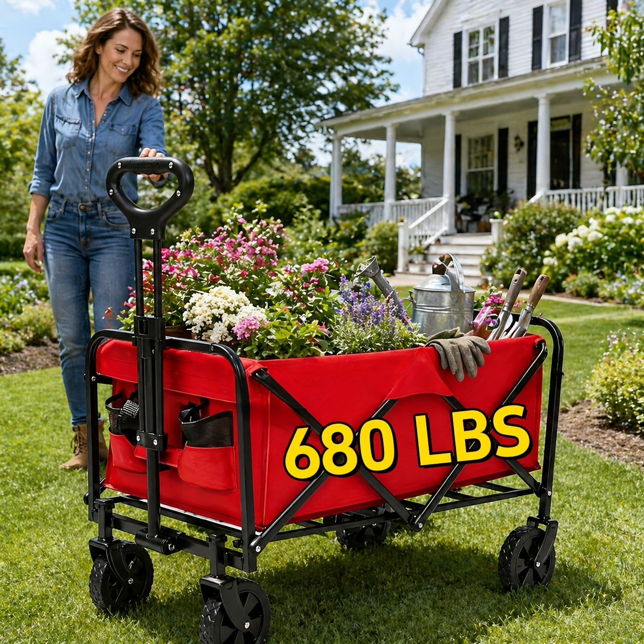 Heavy Duty Folding Utility Cart, All‑Terrain, 220 lb / 450 lb / 680 lb Capacity, Black