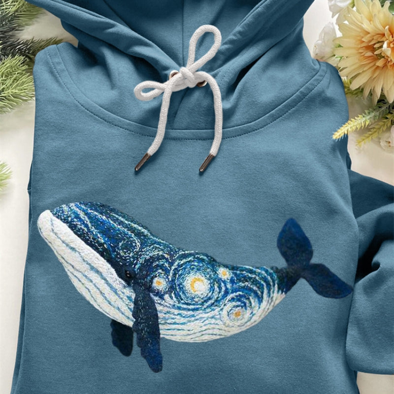 Plus Size Plum Blossom Hooded Casual Pullover