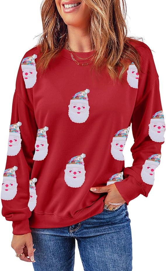 Sparkly Santa Claus Sequin Christmas Sweatshirt