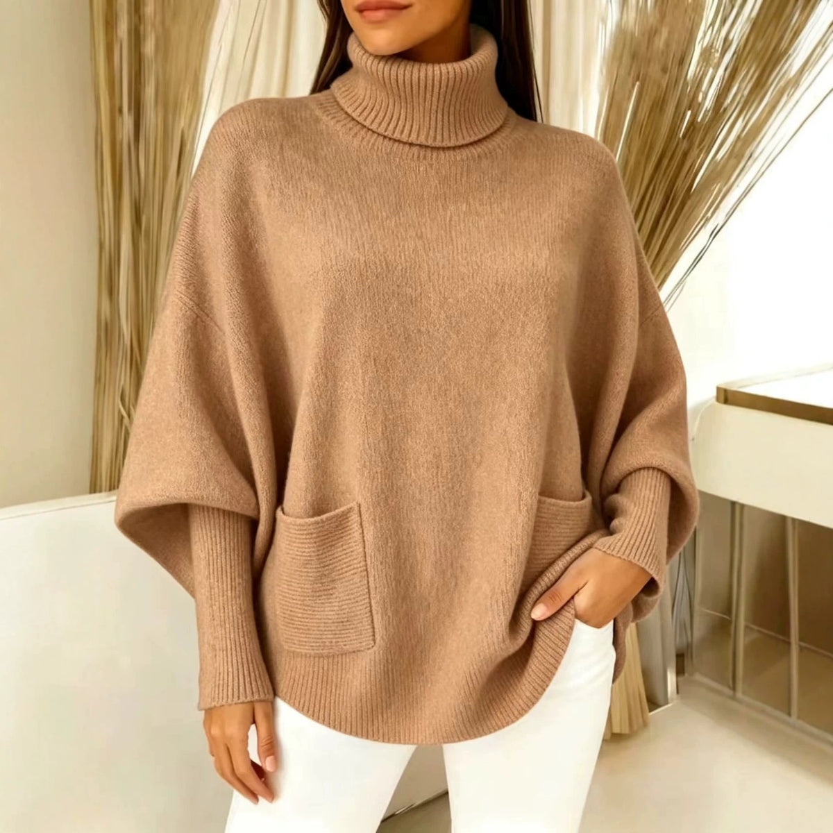 Fashionable Solid-color Long-sleeve Turtleneck Sweater for Women