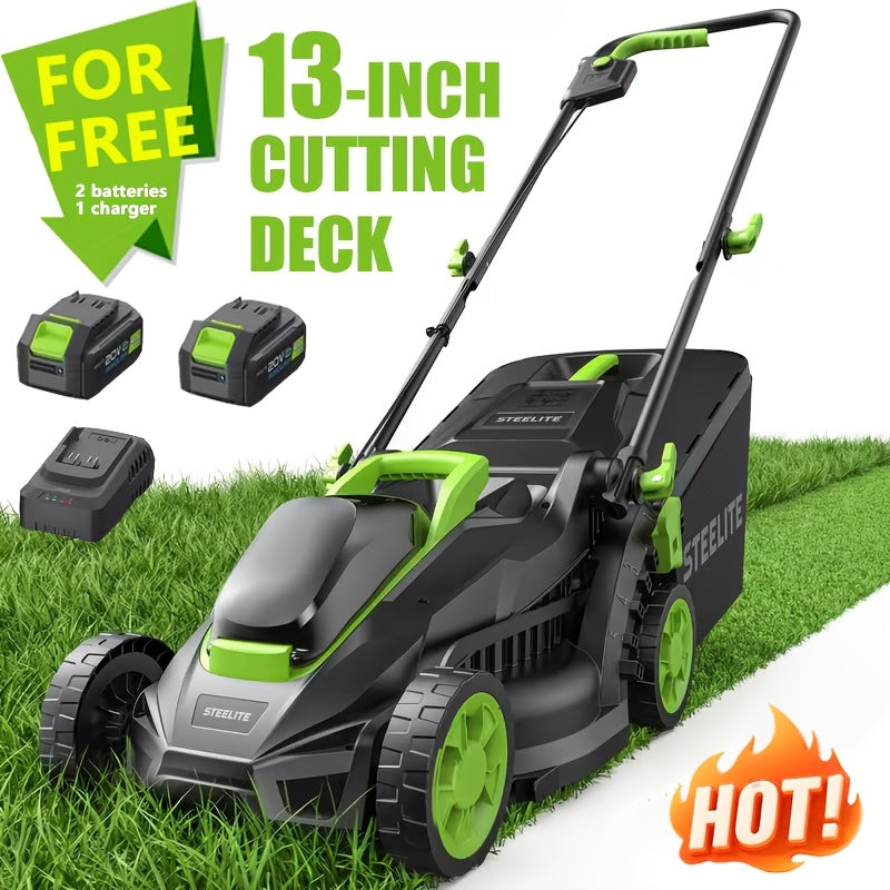 21V Cordless Walk‑Behind Lawn Mower 17"/13" Cutting Width with Brushless Motor, 2‑in‑1 Mulching and Bagging, 5‑Level Height Adjustment