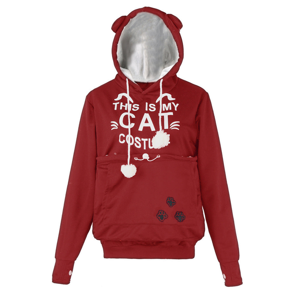 Cute Cat Print Long Sleeve Casual Hooded Sweatshirt