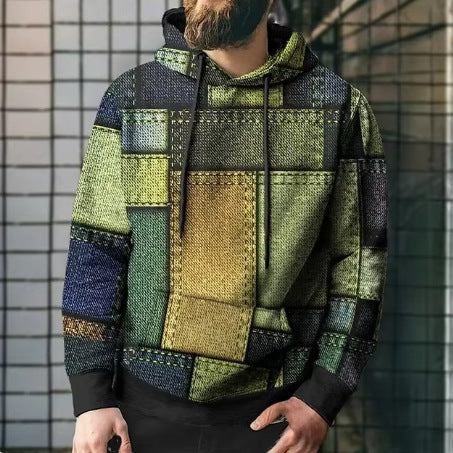 Colorblock Plaid Hooded Sweatshirt
