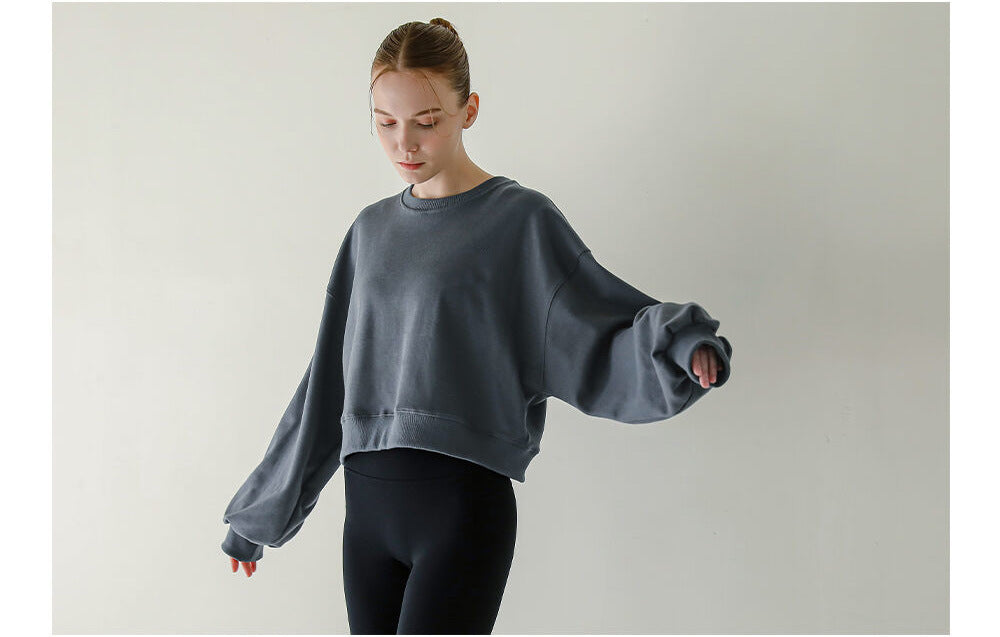 Women's Casual Long Sleeve Round Neck Cropped Sweater