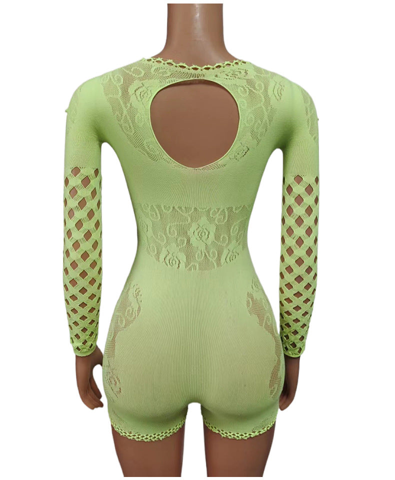 Lady Sexy Mesh See-through Hollow Siamese Shorts