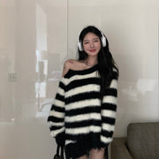 Cozy Striped Plush Pullover Zipper Sweater